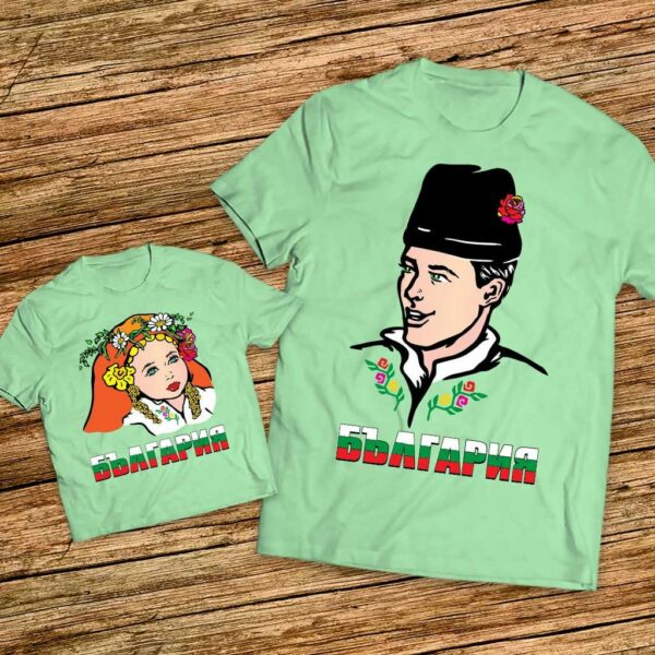 Тениски татко и момиче с българска носии - Еднакви Тениска за татко и дъщеря