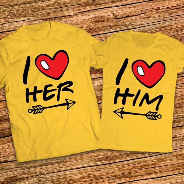 Тениски за двама влюбени - I love her - I love him - с емотикони