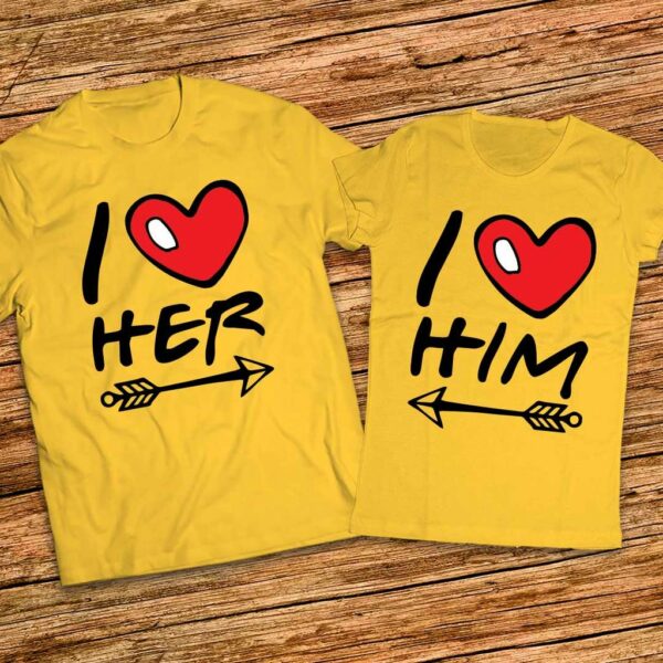 Тениски за двама влюбени - I love her - I love him - с емотикони - Image 3