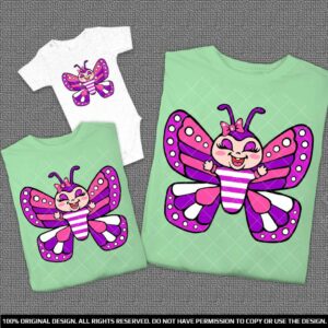 Еднакви Тениски за Майка и дъщеря с пеперуди в лилав цвят