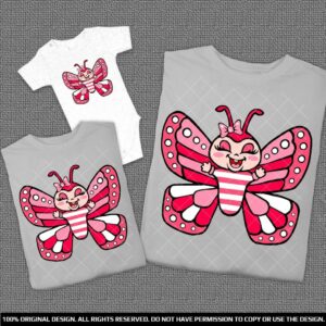Еднакви Тениски с щампа розови пеперуди за Мама и нейното момиченце