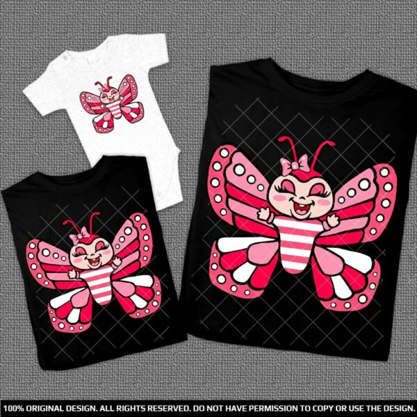 Еднакви Тениски с щампа  розови пеперуди за Мама и нейното момиченце