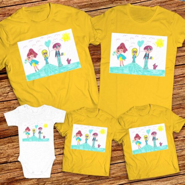 Тениски с щампа с детска рисунка на Викториа Светлинова Асенова 7г. гр. Видин