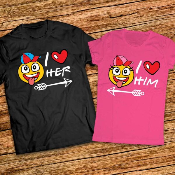 Подарък за влюбени - Тениски I love her - I love him - с емотикони - Image 7