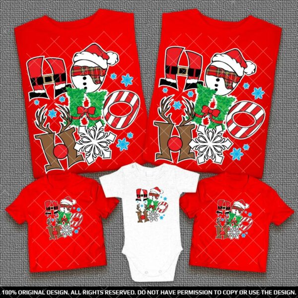 Семейни тениски и бебешко боди за Коледа и Нова година с весел дизайн НОНОНО