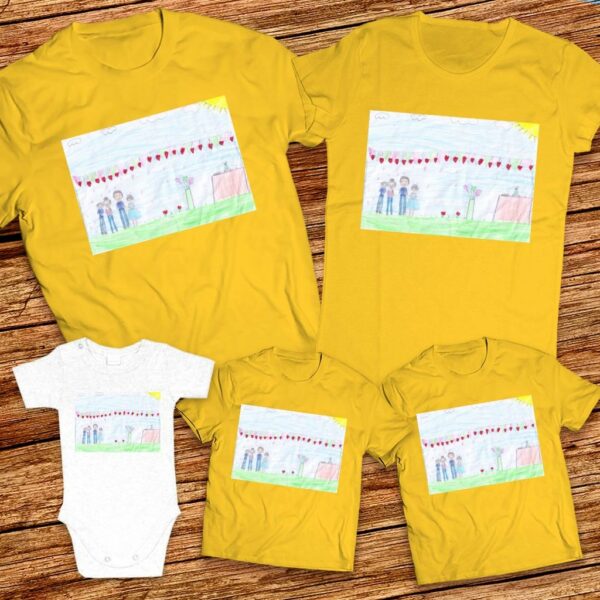 Тениски с щампа с  детска рисунка на Мелек Аптула Аптула с. Ябълчево общ. Руен