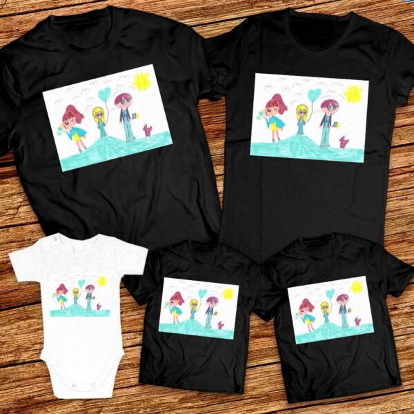 Тениски с щампа с детска рисунка на Викториа Светлинова Асенова 7г. гр. Видин