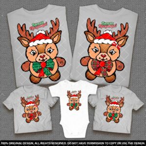 Забавни Семейни тениски и бебешко боди с Коледни Еленчета