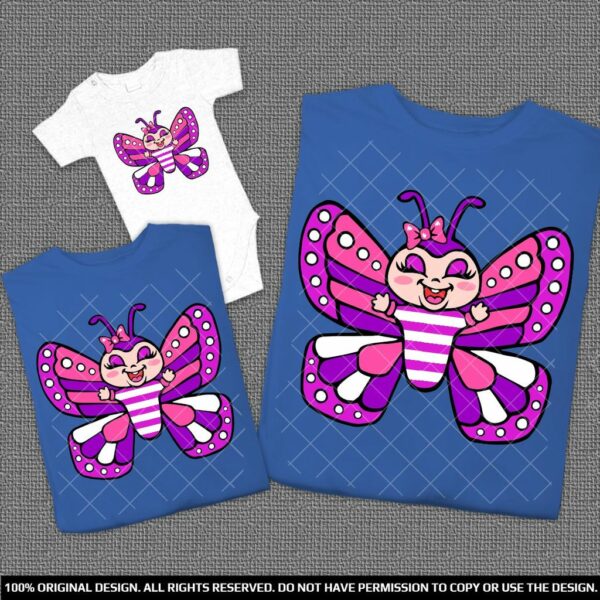 Еднакви Тениски за Майка и дъщеря с пеперуди в лилав цвят