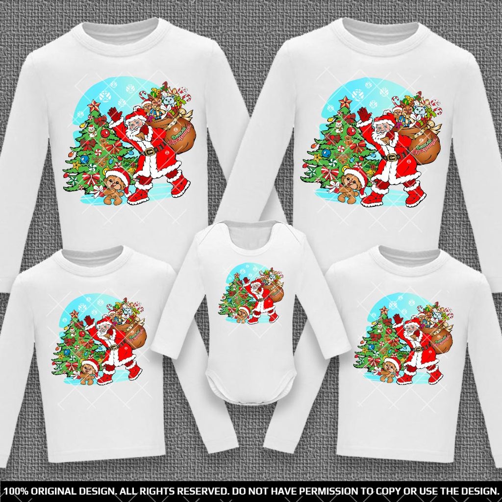 Коледни Семейни блузи и бебешко боди с дълъг ръкав с Дядо Мраз