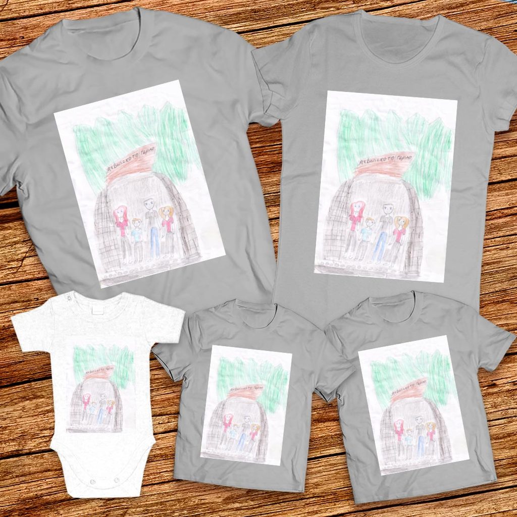 Тениски с детска рисунка на Димитър Велев на 7 години от село Козар - Белене
