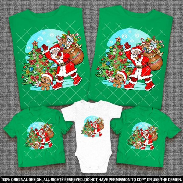 Семейни тениски за Коледа и Нова година с Елха и Дядо Мраз