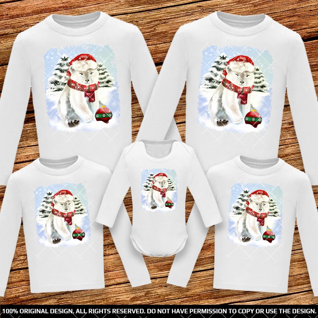 Коледни Семейни блузи с дълъг ръкав с Бяло Мече