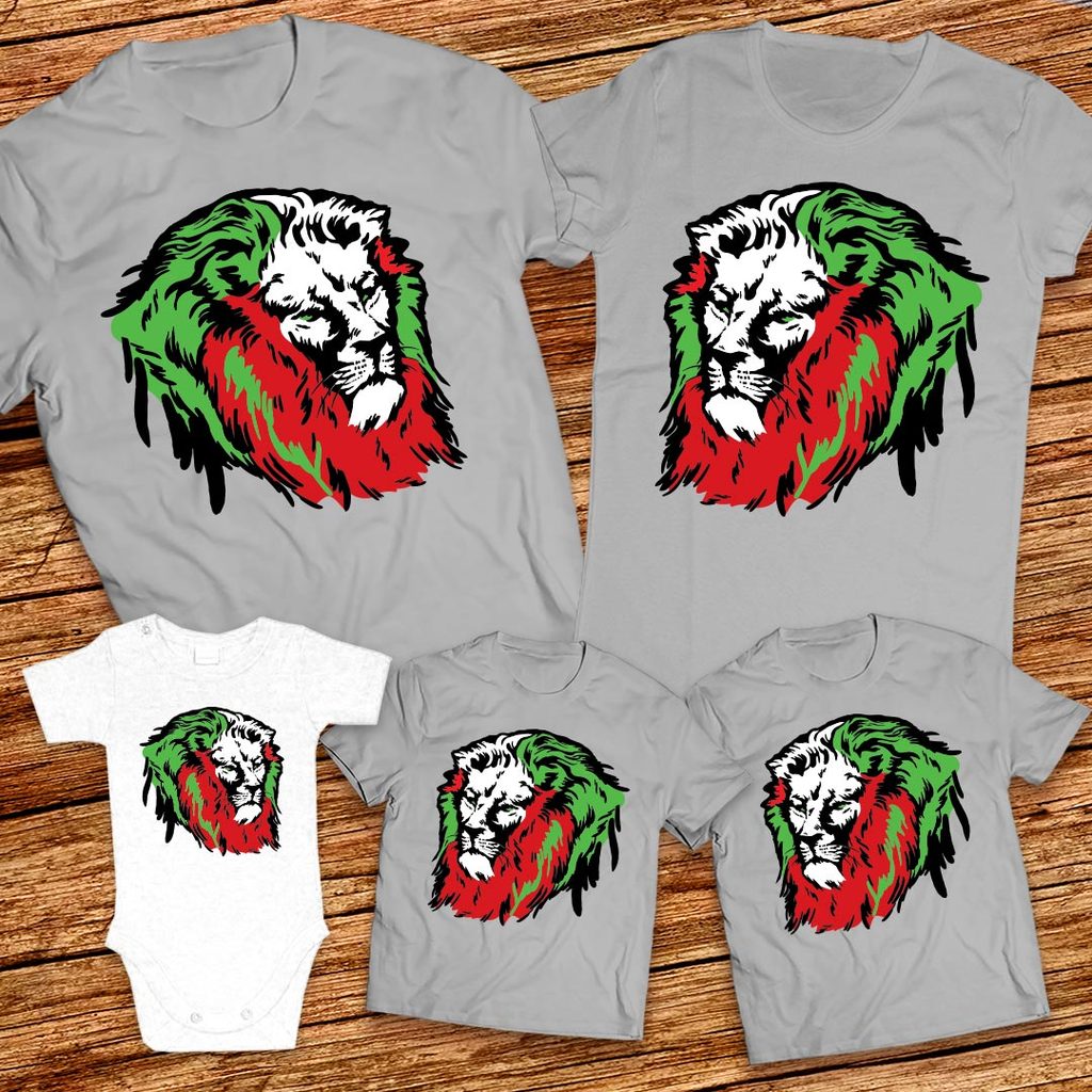Български Лъв в Бяло, Зелено и Червено - Тениски за семейства с български символи