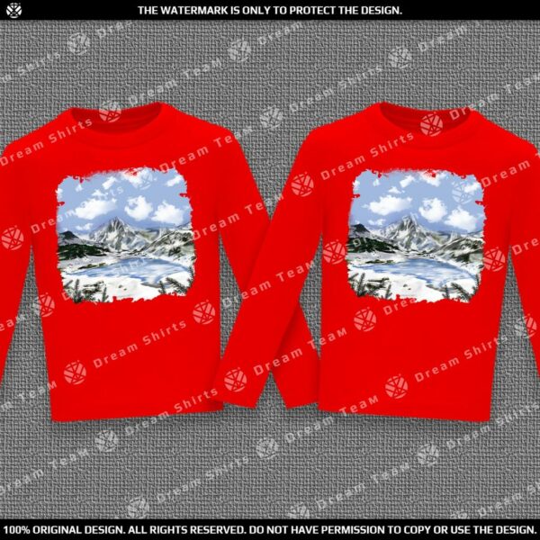 Комплект блузи с дълъг ръкав - Зимен планински пейзаж