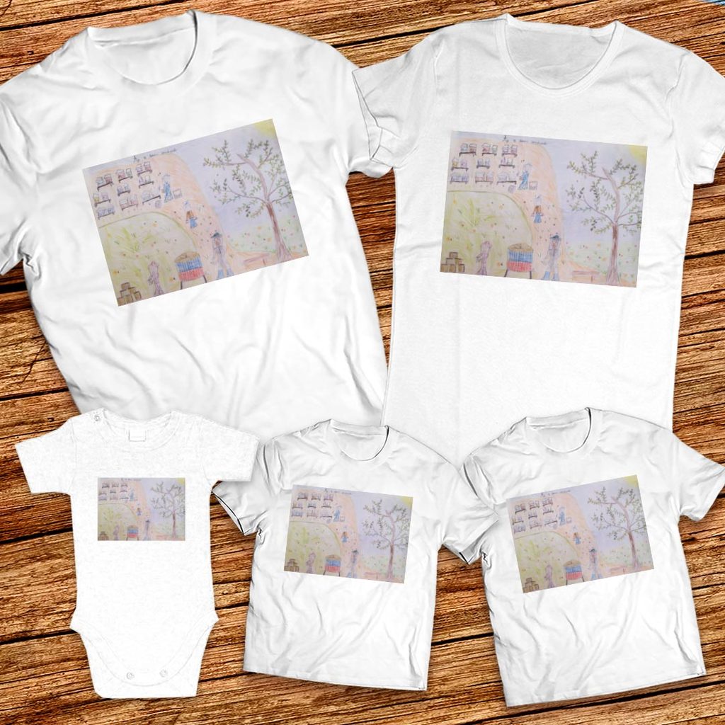 Тениски с щампa с детска рисунка на Александър Йорданов Йорданов на 9 години от град Елена.
