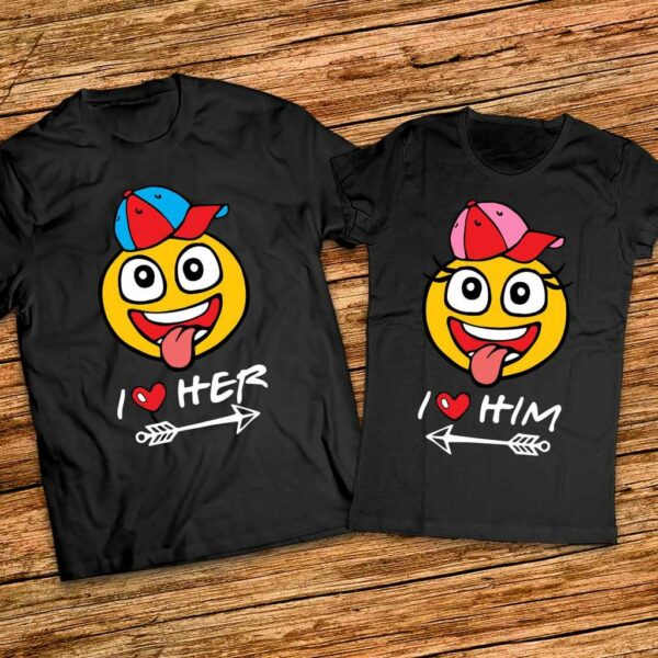 Забавни Тениски за влюбени - I love her - I love him - с емотикони - Image 4