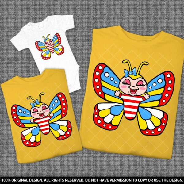 Подарък еднакви Тениски за Майка и дъщеря с щампа разноцветни пеперуди