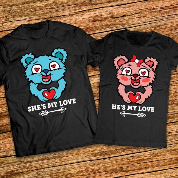 Комплект тениски за двойки с мечета - She is my Love - He is my love - Image 5