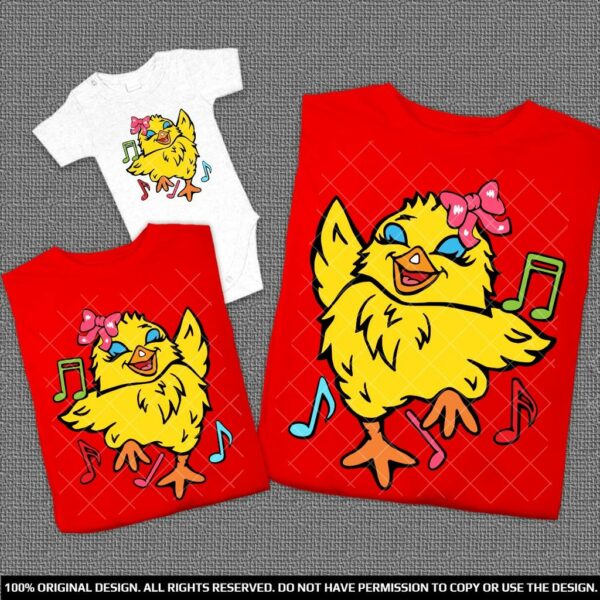 Еднакви Тениски за Майка и дъщеря с танцуващо пиленце