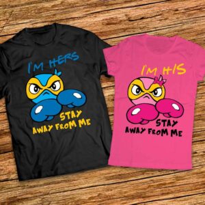 Тениски за двойка с нинджа емотикон - I am His - I am Hers