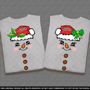 Тениски за двойки със Снежен човек с коледна шапка - За Коледа и Нова година