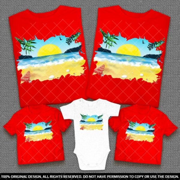 Еднакви Тениски за Лятото с Морски Пейзаж