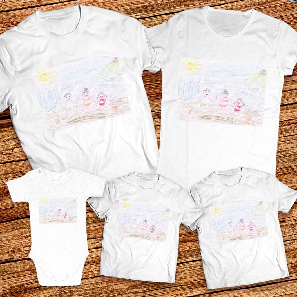 Тениски с щампa с детска рисунка на Валерия Янева Младенова -5 год. Велико Търново ул.Симеон Велики 8 В ДГ Иванка Ботева 2 група Слънчо.