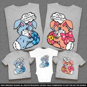 Семейни Великденски Тениски с надпис Аз съм най-Щастливото / Сладкото Великденско Зайче
