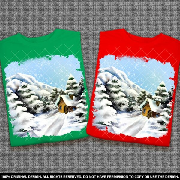 Комплект еднакви тениски със зимен пейзаж