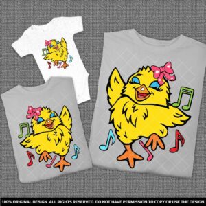 Еднакви Тениски за Майка и дъщеря с танцуващо пиленце