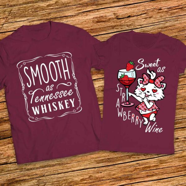 Комплект тениски за влюбени - Smooth as Wiskey - Sweet as Wine