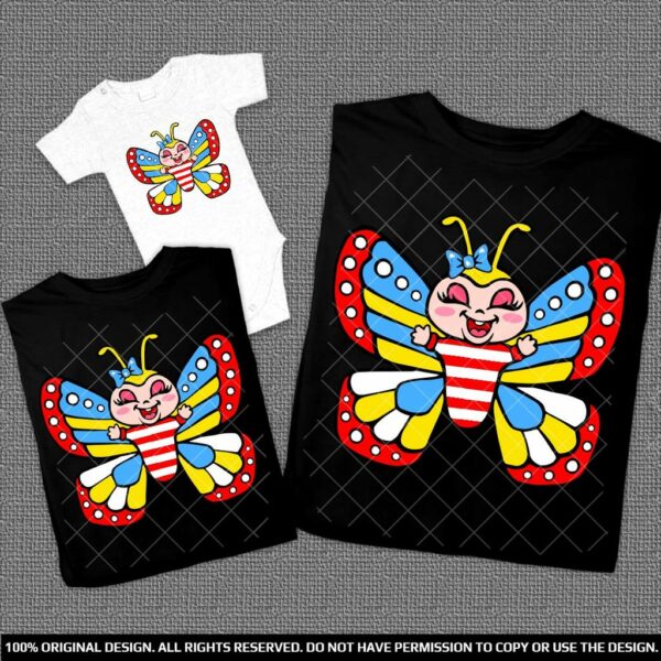 Подарък еднакви Тениски за Майка и дъщеря с щампа разноцветни пеперуди