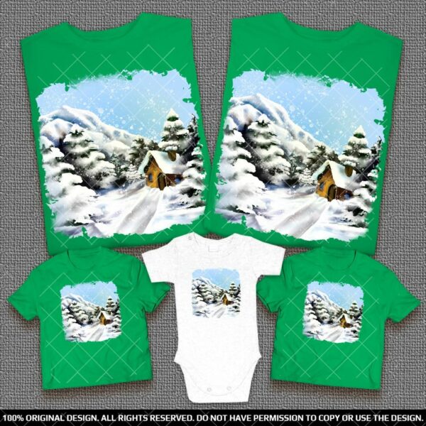 Дизайнерски Семейни тениски със зимен пейзаж