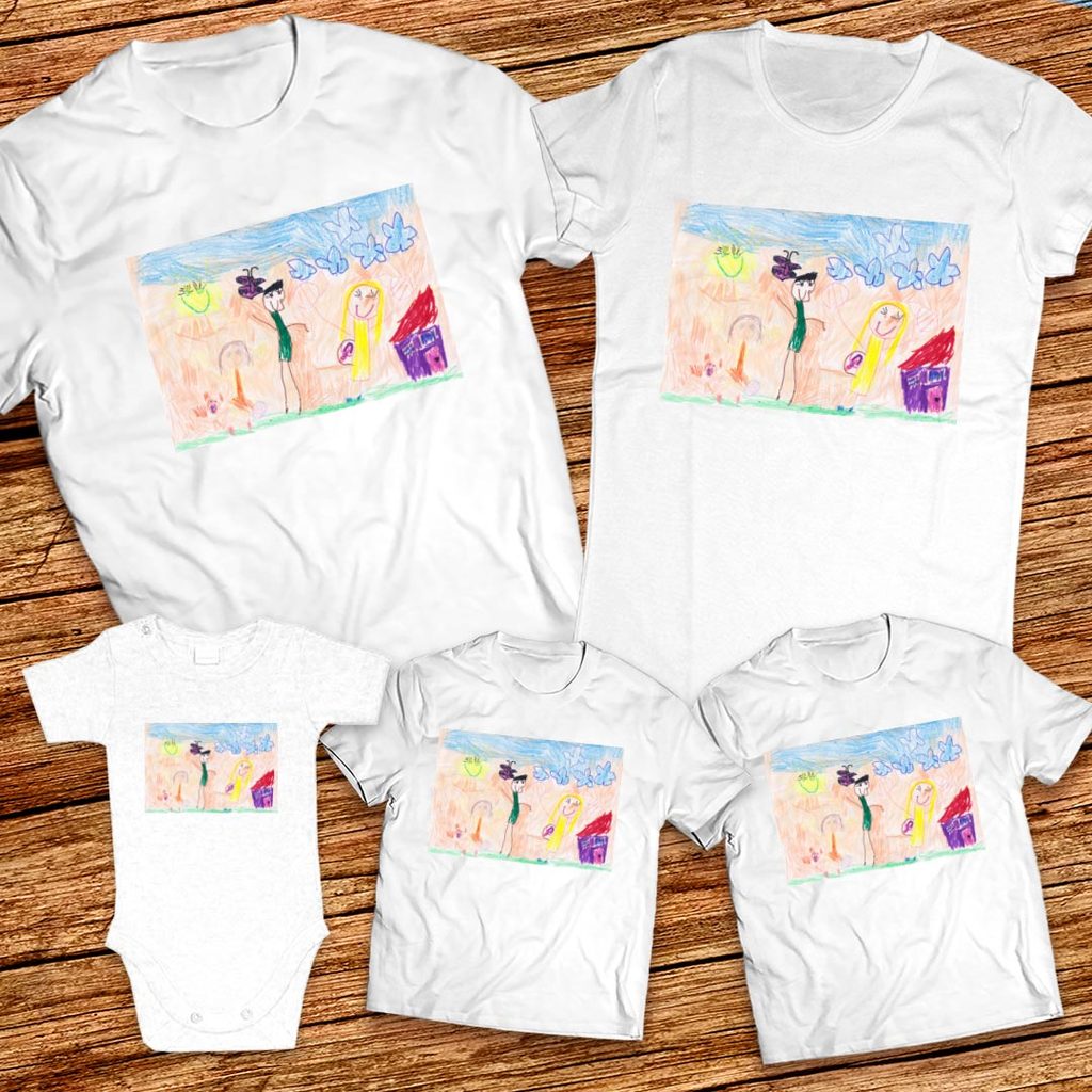 Тениски с щампa с детска рисунка на Айлин Юсеинов, на 5 години от гр. Кричим, общ. Кричим, обл.Пловдив