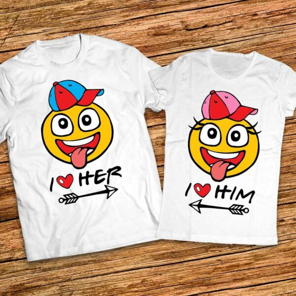 Забавни Тениски за влюбени - I love her - I love him - с емотикони - Image 9