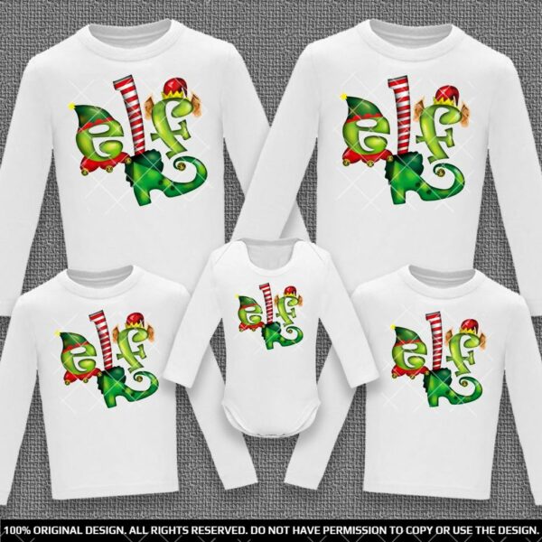 Коледни Семейни блузи с дълъг ръкав с Дизайнерски надпис ЕЛФИ