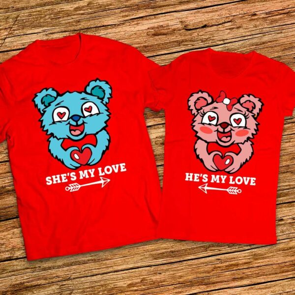 Комплект тениски за двойки с мечета - She is my Love - He is my love - Image 6