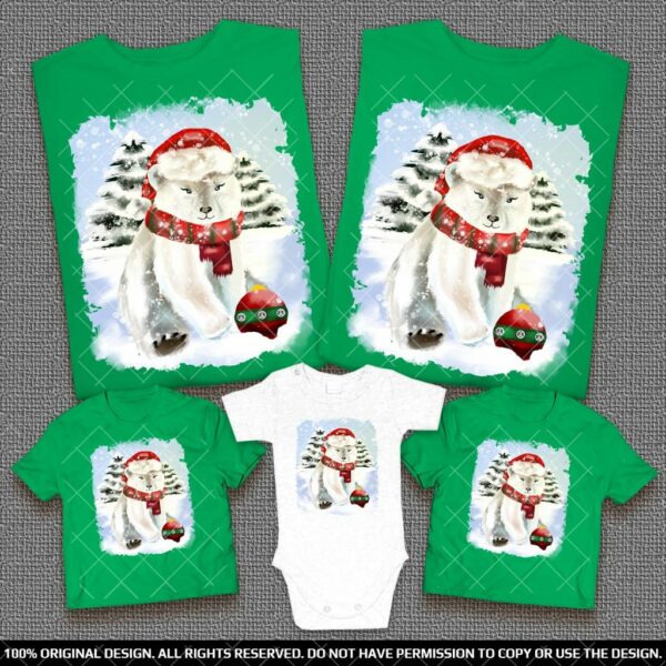 Коледни Семейни тениски и бебешко боди с Бяло Мече