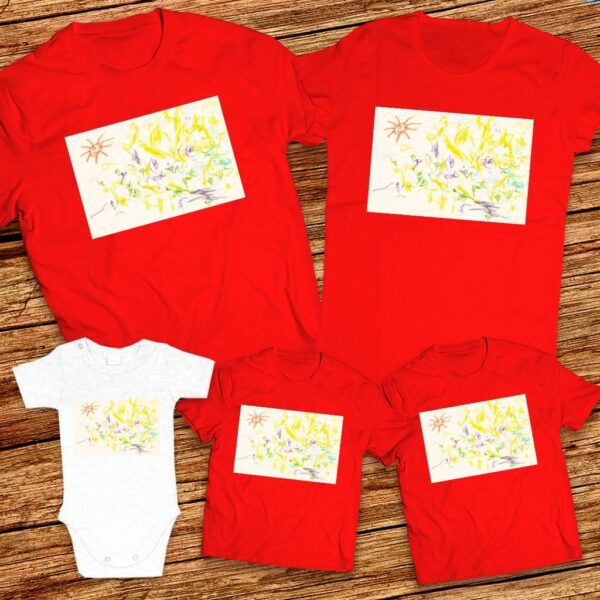 Тениски с щампа с  детска рисунка на Ерина 1г. и 7мес. От Вкъщи
