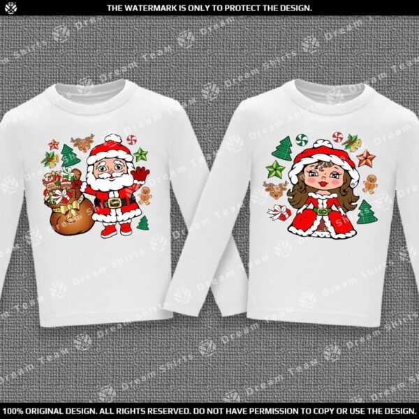Коледен комплект блузи с дълъг ръкав - Дядо Мраз и Снежанка