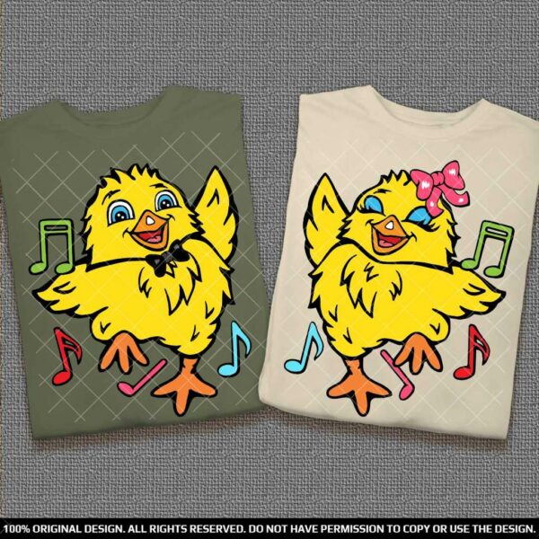 Забавни тениски за двойки с танцуващи пиленца