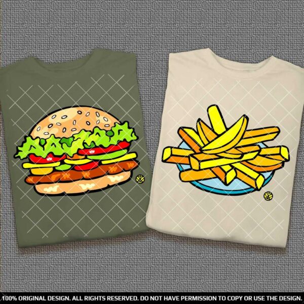 Комплект тениски за Двойки за Лятото с Хамбургер и пържени картофки