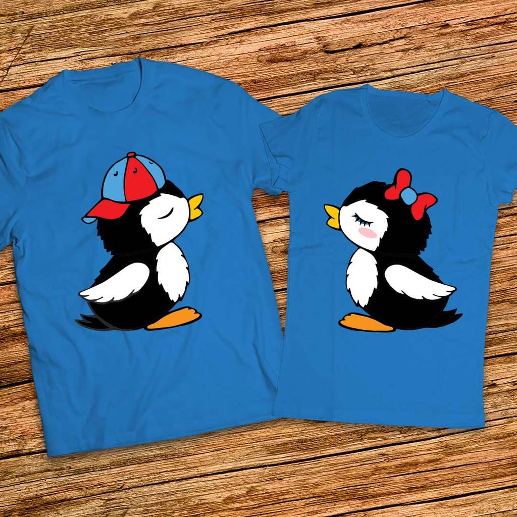 Тениски за теб и любимия човек с целуващи се пингвинчета