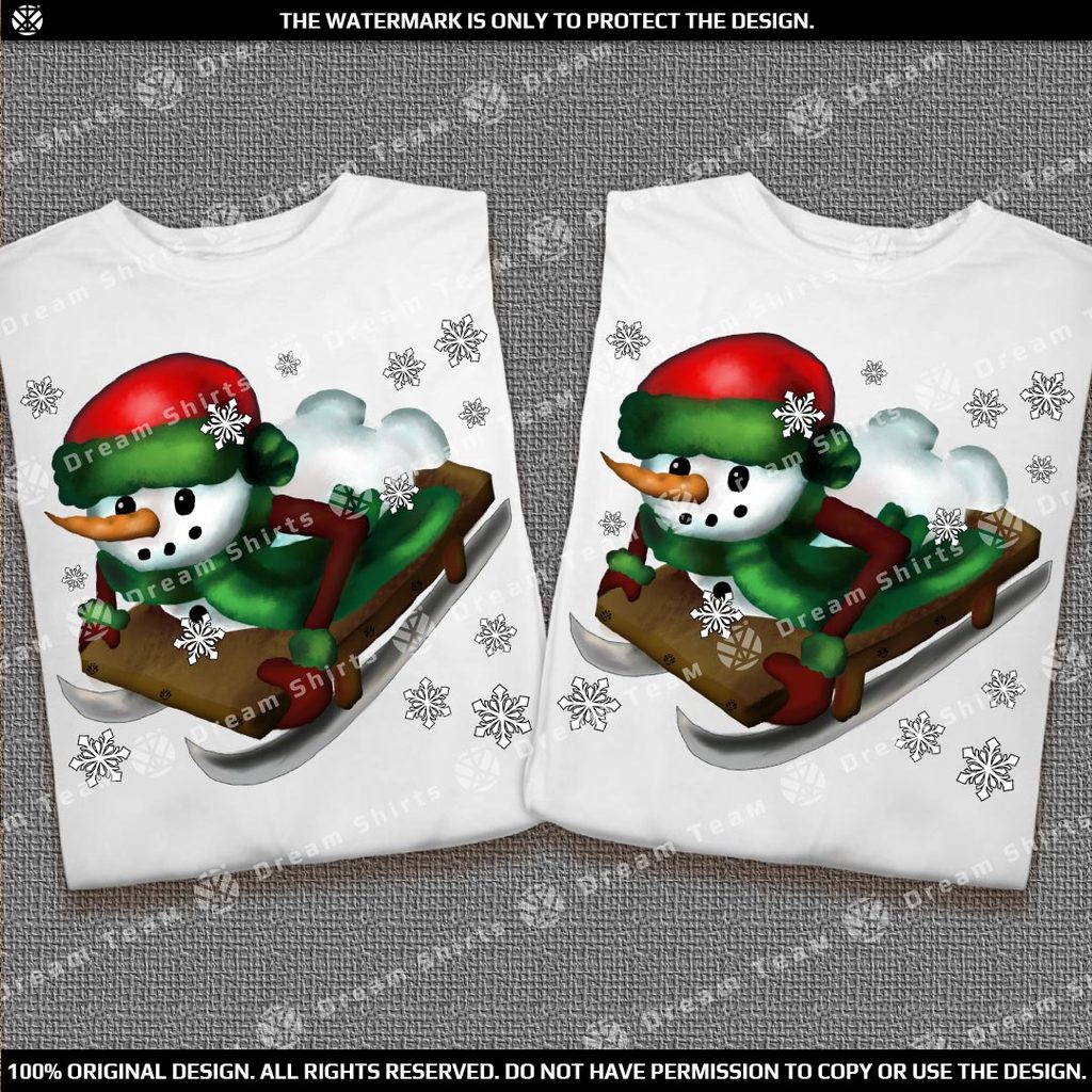 Комплект тениски за Двойки със Снежен човек на шейна