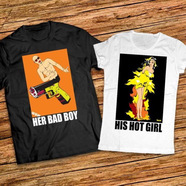 Забавни подаръци за влюбени - Тесники с щампи Her Bad Boy - His Hot Girl - Image 4