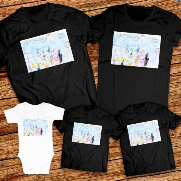 Тениски с щампа с  детска рисунка на  Невена Чернева 8г
