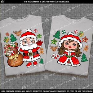 Коледен Комплект тениски за Двойки - Дядо Мраз и Снежанка