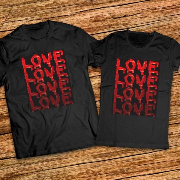 Еднакви тениски с надписи за двойки - Love - Любов