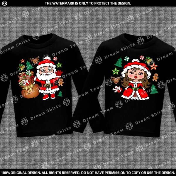 Коледен комплект блузи с дълъг ръкав - Дядо Мраз и Снежанка